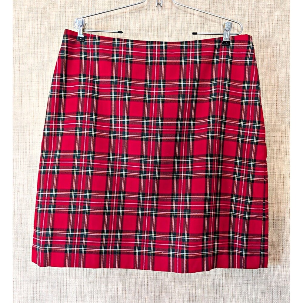 Talbots Women’s Red Plaid A-Line Skirt Size 14 Lined Twill Zip Knee
